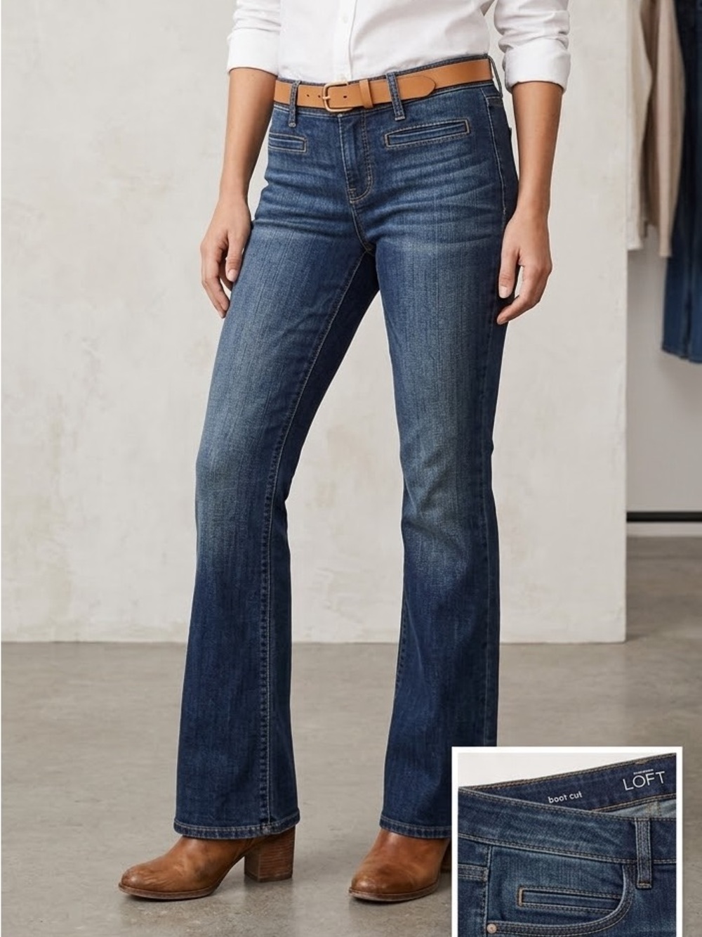 ANN TAYLOR LOFT Outlet Original Bootcut Jeans - 10P Petite Dark Wash Denim